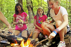 summer camp girls hiking in the Pisgah National Forest