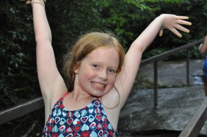 Summer Camp girls poses for picture at sliding rock.