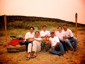 The Strayhorns on the beach with friends in Nantucket.