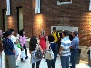 Counselor Sarah Hart conducts a tour of prospective students at Vanderbilt.