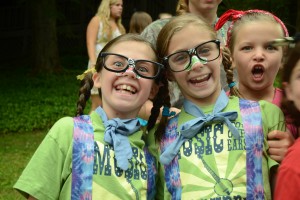 Two Illahee campers dressed as twin nerds pose for the camera.