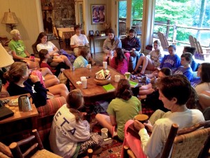 Camp Counselors at Camp Illahee gather for Bible Study at the director's home.